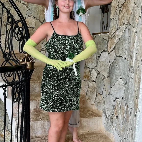 bp | Dresses | Green Floral Sequin Mini Dress | Poshmark